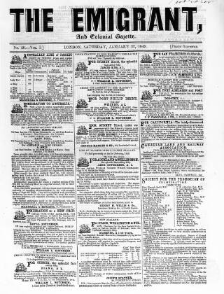 cover page of Emigrant and the Colonial Advocate published on January 27, 1849