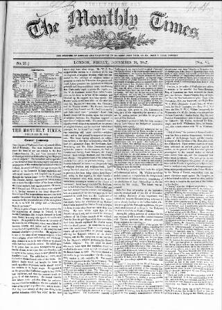 cover page of Monthly Times published on December 24, 1847