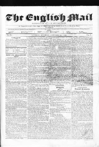 cover page of Monthly Times published on January 24, 1849