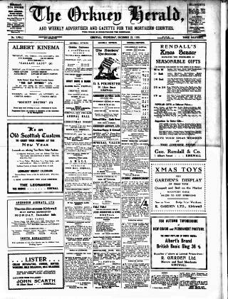 cover page of Orkney Herald, and Weekly Advertiser and Gazette for the Orkney & Zetland Islands published on December 25, 1935