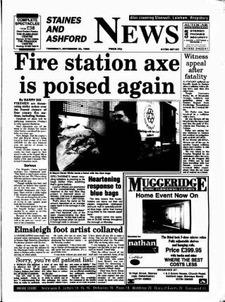 cover page of Staines & Ashford News published on November 23, 1995