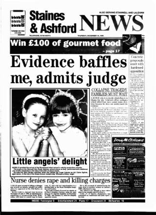 cover page of Staines & Ashford News published on December 16, 1999