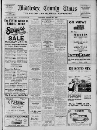 cover page of Middlesex County Times published on January 26, 1929