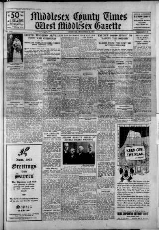 cover page of Middlesex County Times published on December 25, 1943