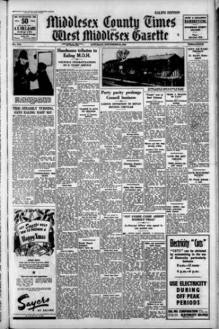 cover page of Middlesex County Times published on November 23, 1946