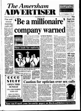 cover page of Amersham Advertiser published on December 15, 1999