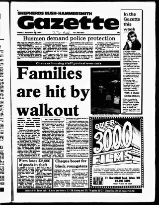 cover page of Hammersmith & Shepherds Bush Gazette published on November 23, 1984