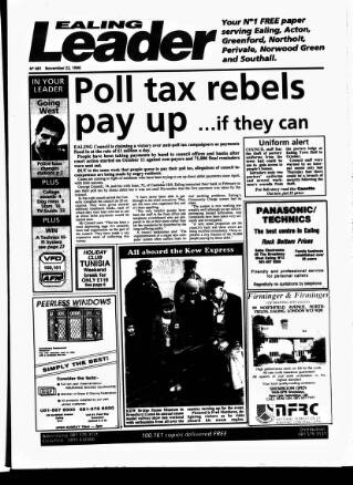 cover page of Ealing Leader published on November 23, 1990