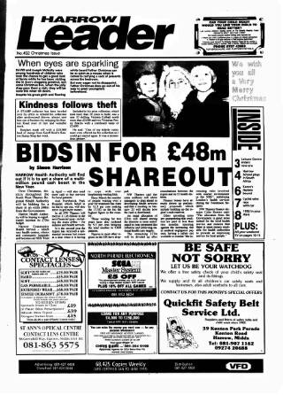 cover page of Harrow Leader published on December 25, 1991