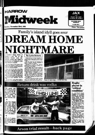 cover page of Harrow Midweek published on November 23, 1982