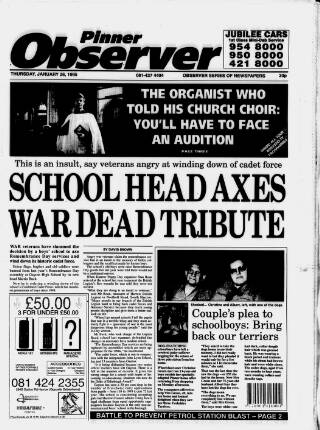 cover page of Pinner Observer published on January 26, 1995