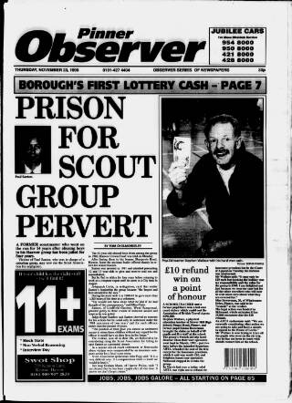 cover page of Pinner Observer published on November 23, 1995