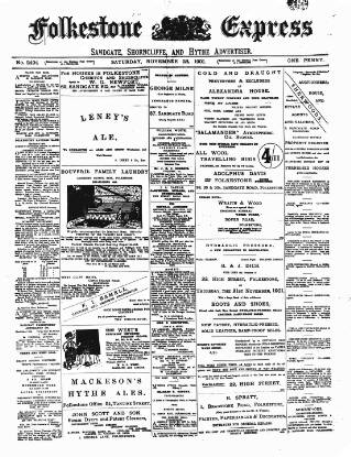 cover page of Folkestone Express, Sandgate, Shorncliffe & Hythe Advertiser published on November 23, 1901