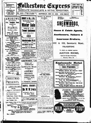 cover page of Folkestone Express, Sandgate, Shorncliffe & Hythe Advertiser published on December 25, 1920