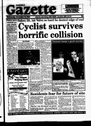 cover page of Harefield Gazette published on November 23, 1994