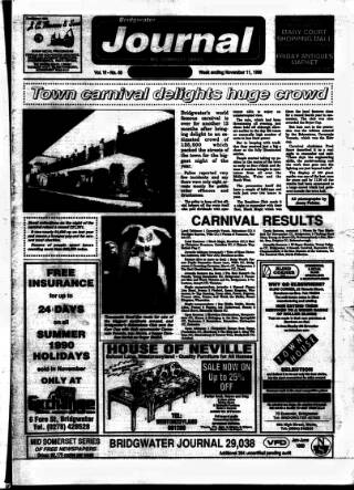 cover page of Bridgwater Journal published on November 11, 1989