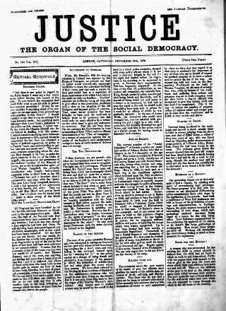 cover page of Justice published on December 25, 1886