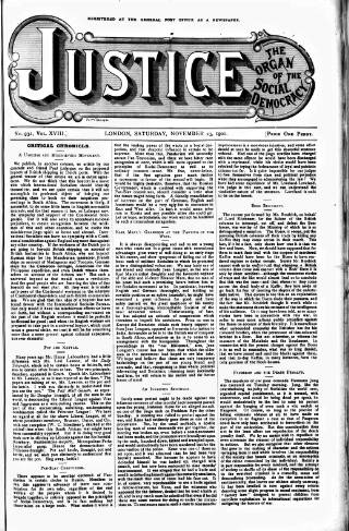 cover page of Justice published on November 23, 1901