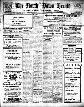 cover page of North Down Herald and County Down Independent published on January 26, 1918