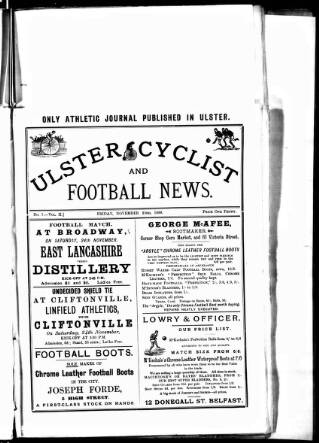 cover page of Ulster Football and Cycling News published on November 23, 1888