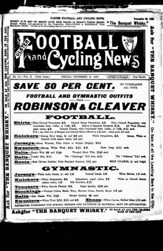 cover page of Ulster Football and Cycling News published on December 25, 1896