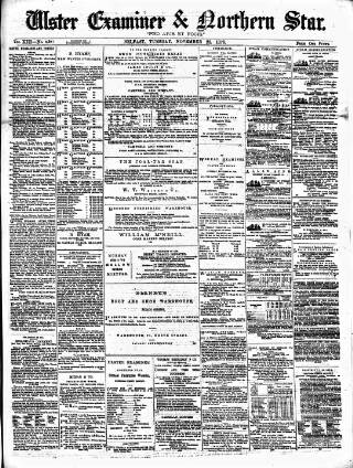 cover page of Ulster Examiner and Northern Star published on November 23, 1875