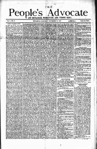 cover page of People's Advocate and Monaghan, Fermanagh, and Tyrone News published on November 23, 1878