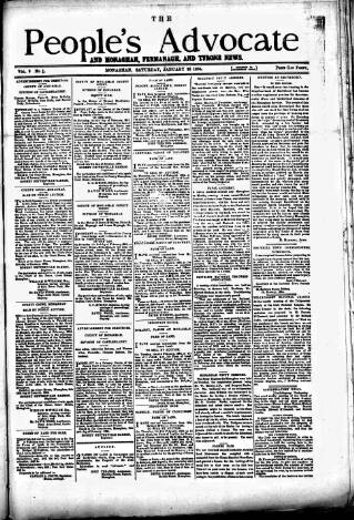 cover page of People's Advocate and Monaghan, Fermanagh, and Tyrone News published on January 26, 1884