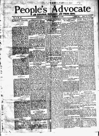 cover page of People's Advocate and Monaghan, Fermanagh, and Tyrone News published on December 25, 1886