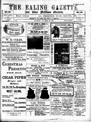 cover page of Ealing Gazette and West Middlesex Observer published on December 25, 1909