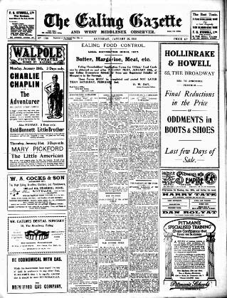 cover page of Ealing Gazette and West Middlesex Observer published on January 26, 1918