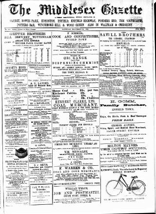 cover page of Middlesex Gazette published on November 23, 1895