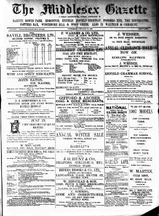 cover page of Middlesex Gazette published on January 26, 1907