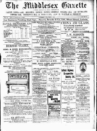 cover page of Middlesex Gazette published on December 25, 1909