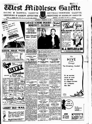 cover page of West Middlesex Gazette published on December 25, 1937