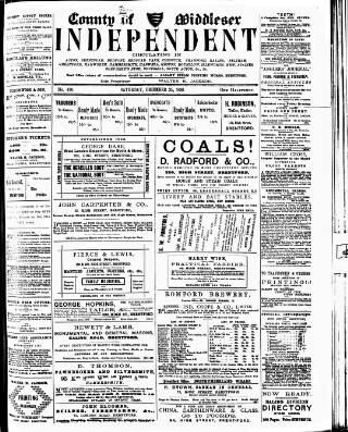 cover page of Middlesex Independent published on December 25, 1886