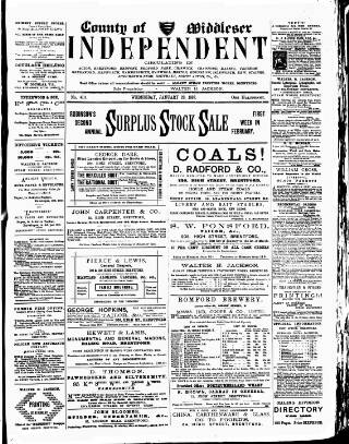 cover page of Middlesex Independent published on January 26, 1887