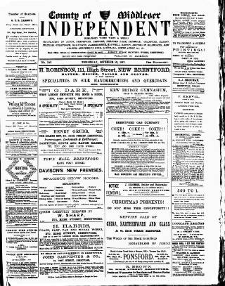 cover page of Middlesex Independent published on November 23, 1887