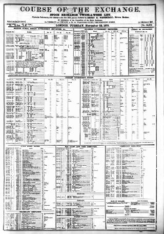 cover page of Course of the Exchange published on November 23, 1875