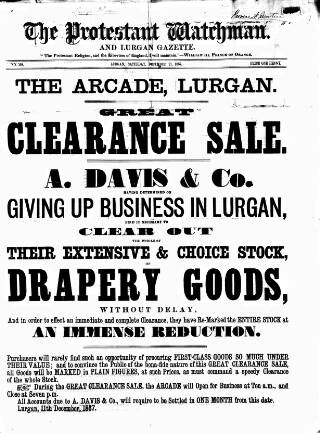 cover page of Protestant Watchman and Lurgan Gazette published on December 21, 1867