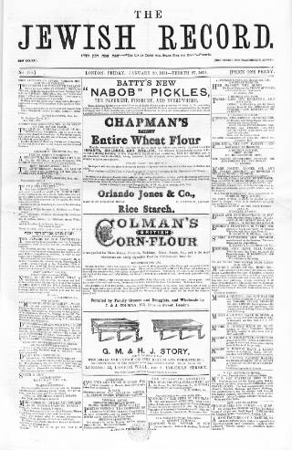 cover page of Jewish Record published on January 20, 1871