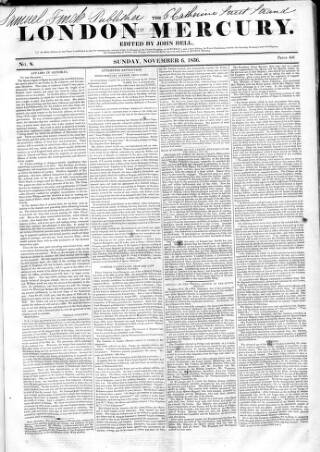 cover page of London Mercury 1836 published on November 6, 1836