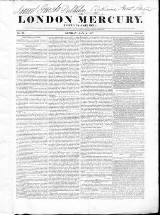 cover page of London Mercury 1836 published on January 8, 1837