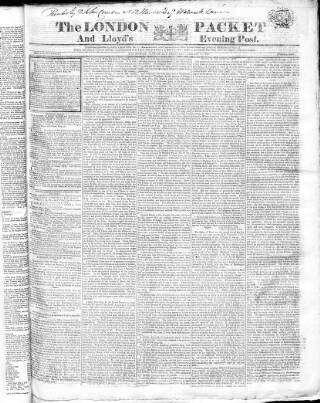 cover page of London Packet and New Lloyd's Evening Post published on January 26, 1820