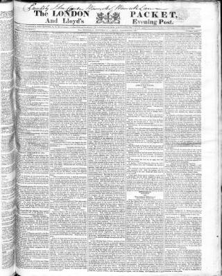 cover page of London Packet and New Lloyd's Evening Post published on November 23, 1821