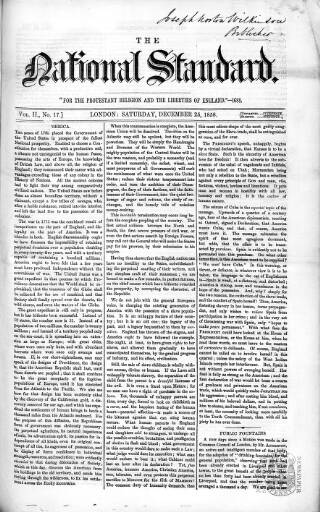 cover page of National Standard published on December 25, 1858