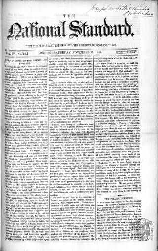 cover page of National Standard published on November 19, 1859