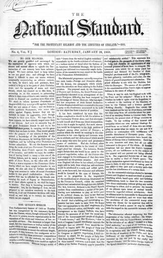 cover page of National Standard published on January 28, 1860