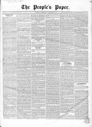 cover page of People's Paper published on January 26, 1856