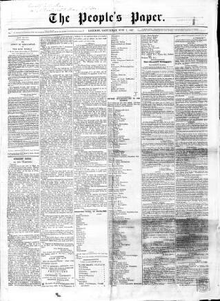 cover page of People's Paper published on November 7, 1857